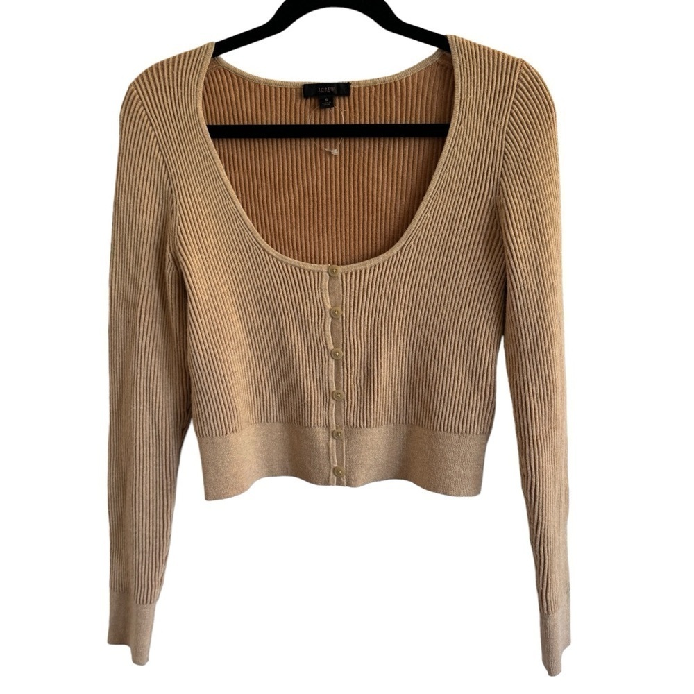 J.Crew Scoopneck Stretch Cardigan Top, Tan, Size S - Picture 3 of 8
